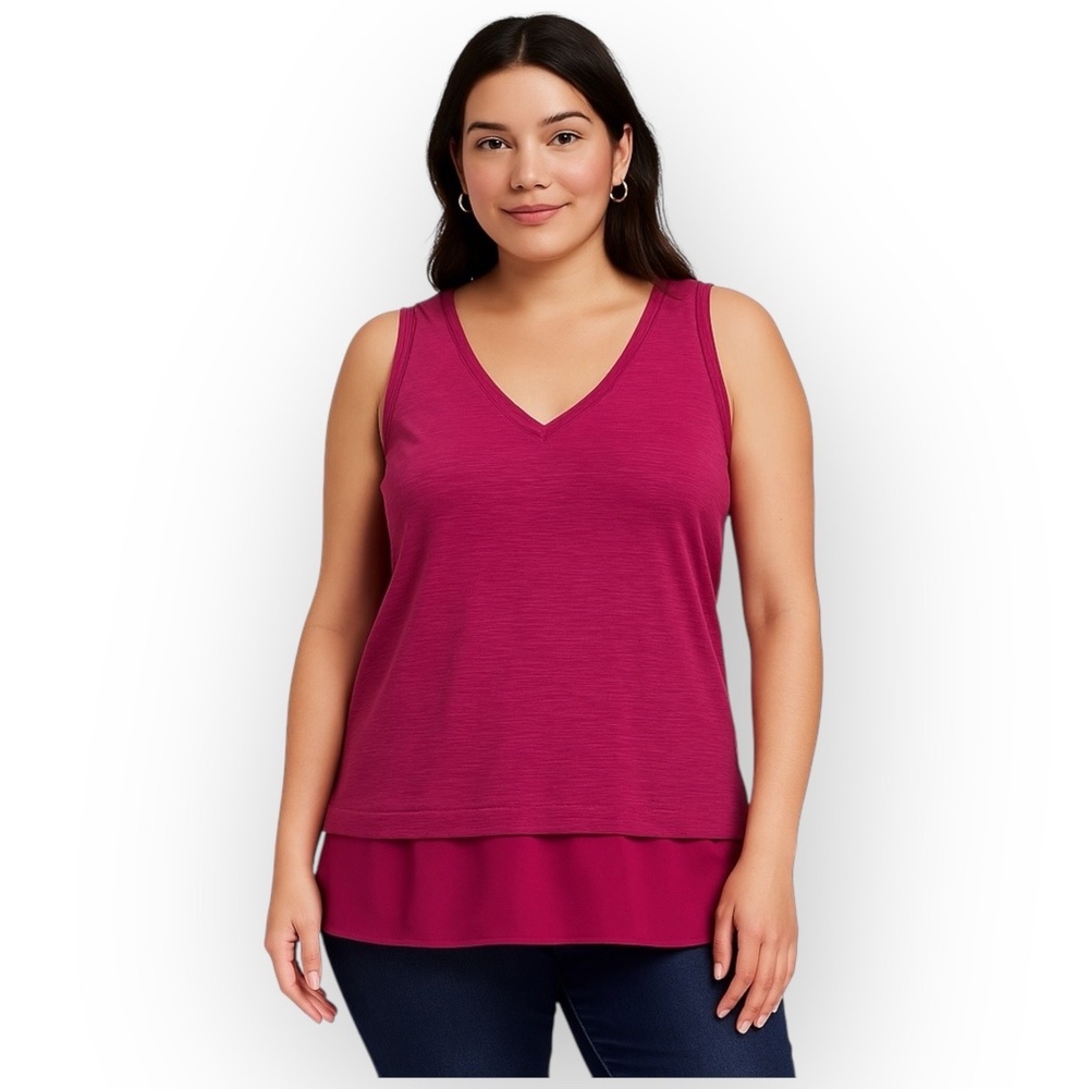 Banana Republic Magenta Layered 2fer V-Neck Tank Top Cotton‎ Modal Women Size L